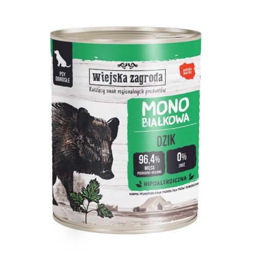 WIEJSKA ZAGRODA Dzik mokra karma mono dla psa, 800g