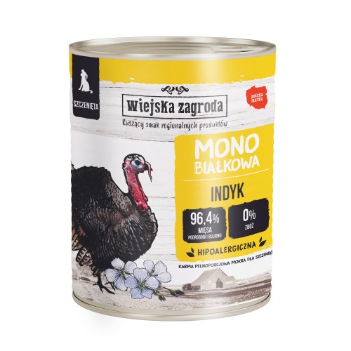 WIEJSKA ZAGRODA Indyk mokra karma mono dla szczeniąt, 800g