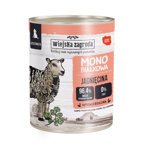 WIEJSKA ZAGRODA Jagnięcina mokra karma mono dla szczeniąt, 800g