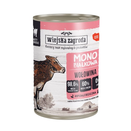 WIEJSKA ZAGRODA Wołowina mokra karma mono dla kota, 400 g