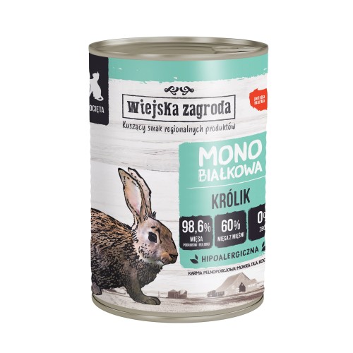 WIEJSKA ZAGRODA Królik mokra karma mono dla kociąt, 400 g