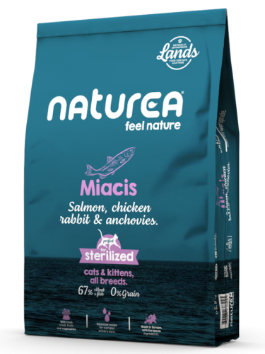 NATUREA Lands Miacis dla kociąt i kotów sterylizowanych, Kurczak z królikiem, łososiem i śledziem, 5,5 kg