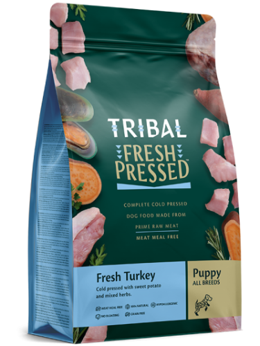 TRIBAL Fresh Pressed Puppy Indyk, tłoczona na zimno karma dla szczeniąt, 2,5 kg