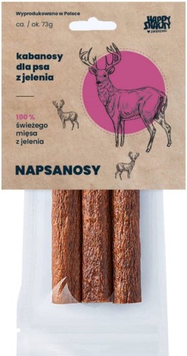HAPPY SNACKY Przysmak dla psa Napsanosy z jelenia, 3 szt