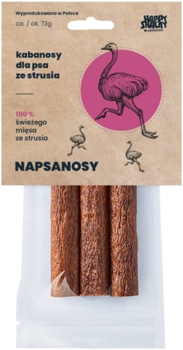 HAPPY SNACKY Przysmak dla psa Napsanosy ze strusia, 3 szt