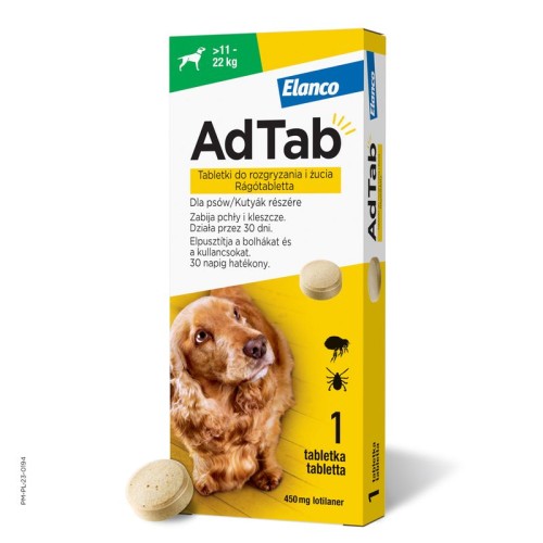 ELANCO AdTab Tabletka na pchły i kleszcze dla psów 11-22 kg, 450mg