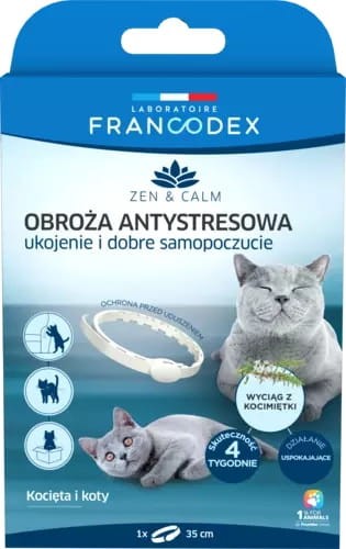 FRANCODEX Obroża antystresowa z kocimiętką dla kotów i kociąt, 35 cm