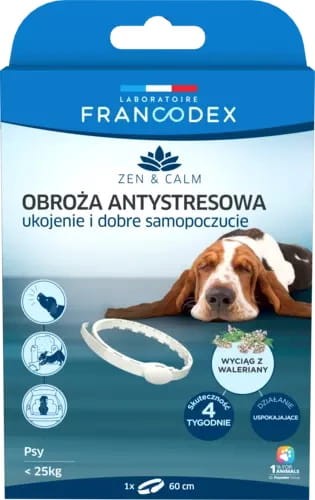FRANCODEX Obroża antystresowa z walerianą dla psów poniżej 25 kg, 60 cm