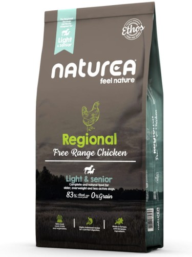 NATUREA Ethos Regional Light & Senior bezzbożowa karma dla psów starszych lub otyłych, Kurczak 10 kg
