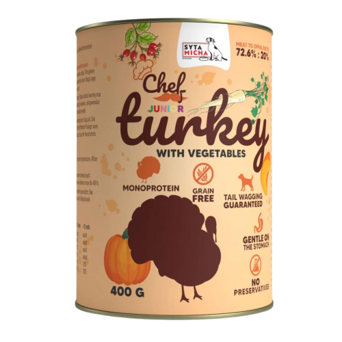 SYTA MICHA Karma Mokra CHEF Junior Indyk z warzywami 400g