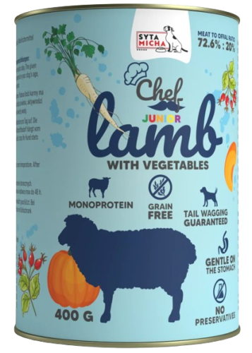 SYTA MICHA Karma Mokra CHEF Junior Jagnięcina z warzywami 400g