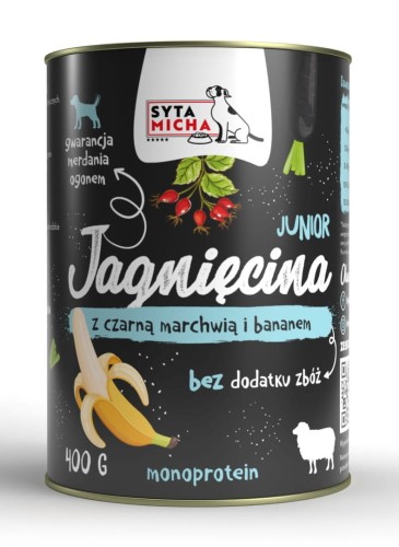 SYTA MICHA Karma mokra CLASSIC Jagnięcina z czarną marchwią i bananem JUNIOR 400g
