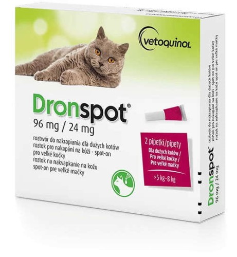 DRONSPOT Krople na odrobaczanie 2 X 1,12 ml (96 mg/24mg) / Duży kot