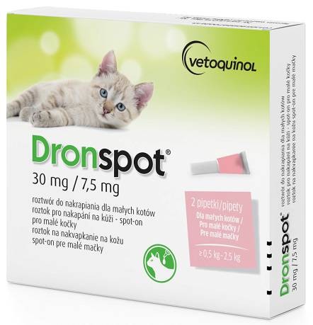 DRONSPOT Krople na odrobaczanie 2 X 0,35 mlL (30 mg/7,5 mg) / Mały kot