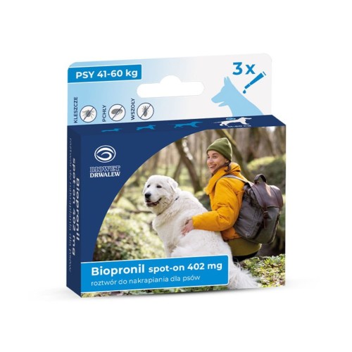BIOPRONIL spot-on 402 mg - przeciw pchłom i kleszczom dla psa 41-60 kg, 3 pipety