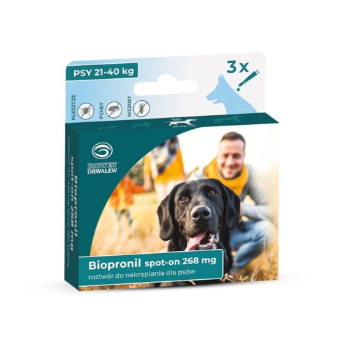 BIOPRONIL spot-on 268 mg - przeciw pchłom i kleszczom dla psa 21-40 kg, 3 pipety