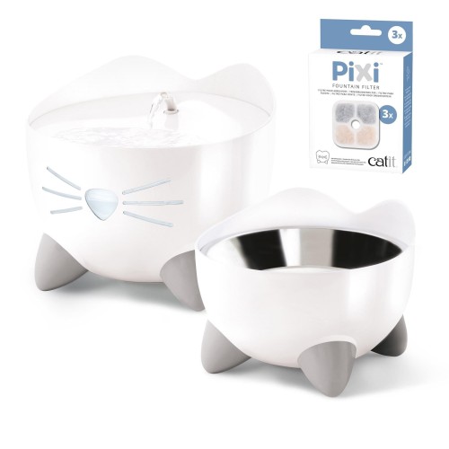 CATIT Zestaw Pixi Fountain Combo, fontanna Pixi 2,5l + miska + filtry wymienne