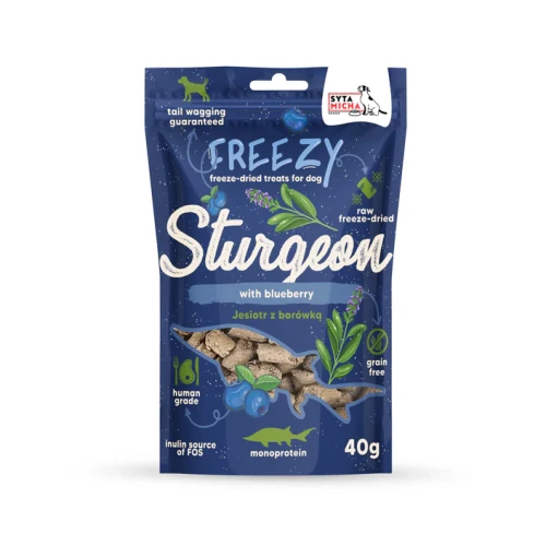 SYTA MICHA Freezy Liofilizowane przysmaki dla psa Jesiotr z borówką, 40g