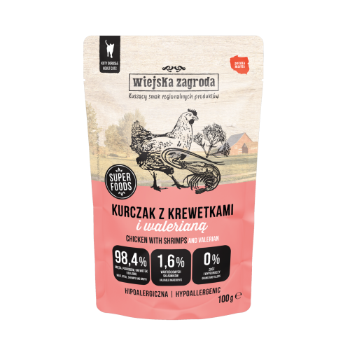 WIEJSKA ZAGORDA Kurczak z krewetkami i walerianą, 100g
