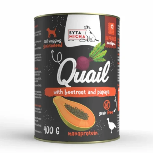 SYTA MICHA Karma mokra CLASSIC Przepiórka z burakiem i papają, 400g