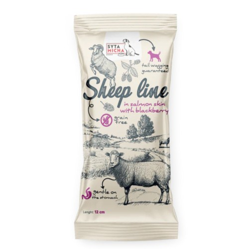 SYTA MICHA Sheep line Kość do żucia dla psa Owca w skórze łososia z jeżyną, 12 cm