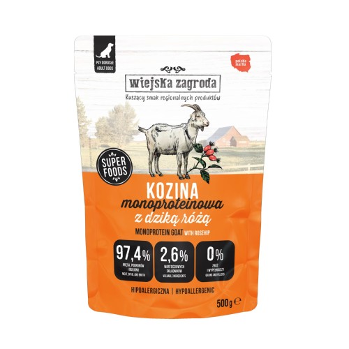 WIEJSKA ZAGRODA Mono Kozina z dziką różą, mokra karma dla psa, 500g