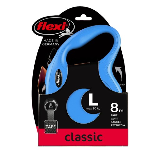 FLEXI Smycz automatyczna New Classic L taśma 8 m niebieska