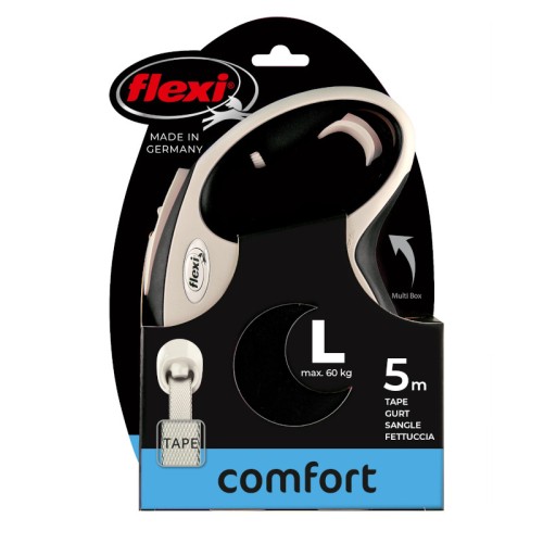 FLEXI Smycz automatyczna New Comfort L taśma 5 m czarna