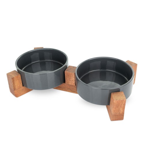 BARRY KING Zestaw 2 misek na stojaku drewnianym, ciemnoszare, 12cm