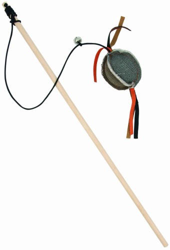 Barry King drewniana wędka z piłką z mocnego materiału szaro/brązowa 5,5 x 4cm /40cm