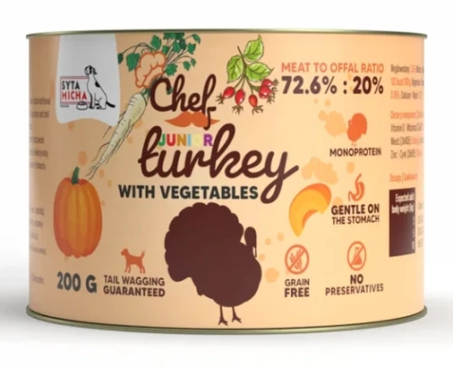 SYTA MICHA Karma Mokra CHEF Junior Indyk z warzywami 200g