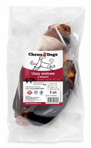 CHEWS Ucho wołowe z włosem 3 szt