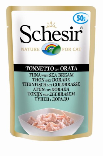 SCHESIR Mokra karma dla kota - Tuńczyk z doradą, 50 g