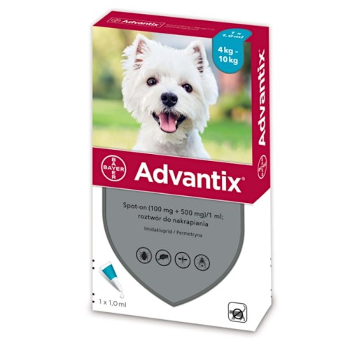 ELANCO ADVANTIX Krople na pchły i kleszcze dla psów 4-10 kg - 4 Pipety