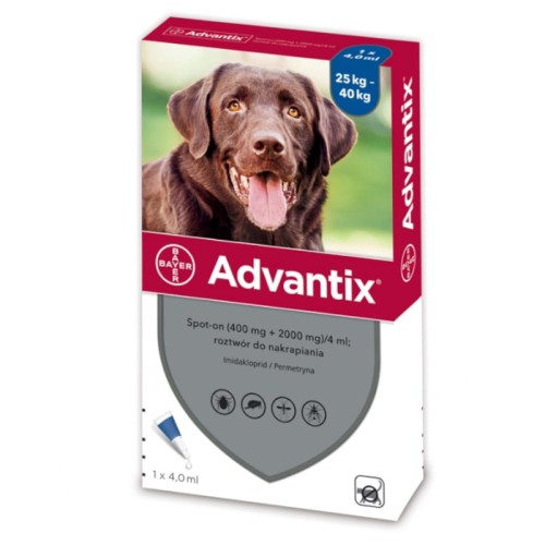 ELANCO ADVANTIX Krople na pchły i kleszcze dla psów 25-40 kg - 4 Pipety