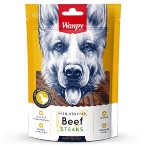 WANPY Pieczone w piecu i grillowane steki z wołowiny dla psa, 100 g