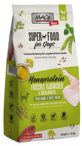 MAC'S Dog Super food Mono Królik - Sucha karma dla psa monobiałkowa, 12 kg