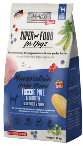 MAC'S Dog Super food Mono Adult Large Breed Indyk - Sucha karma dla psa monobiałkowa, 12 kg