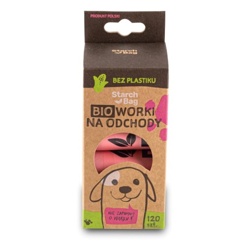 STARCHBAG Kompostowalne BIOworki na odchody 8 rolek x 15 szt., kol. różowy