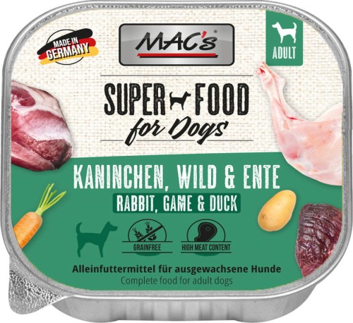 MAC'S Dog Królik, dziczyzna i kaczka - Mokra karma dla psa, tacka 150 g