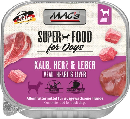 MAC'S Dog Cielęcina, serce i wątroba - Mokra karma dla psa, tacka 150 g