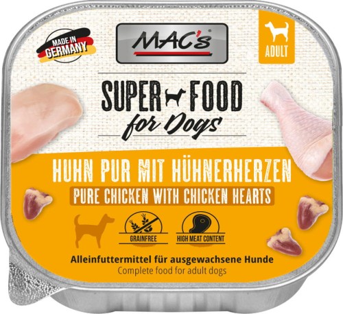 MAC'S Dog Kurczak i serca drobiowe - Mokra karma dla psa, tacka 150 g