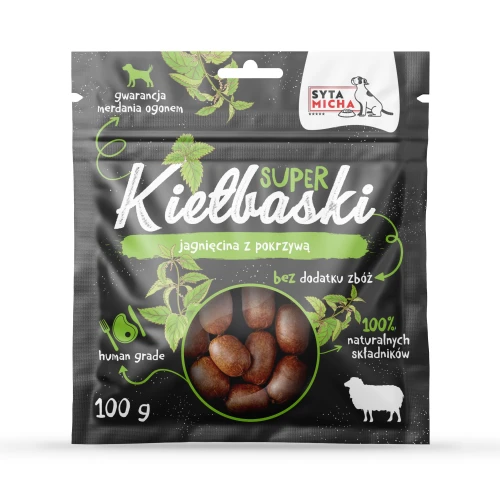 SYTA MICHA Super kiełbaski dla psa z jagnięciną i pokrzywą, 100g
