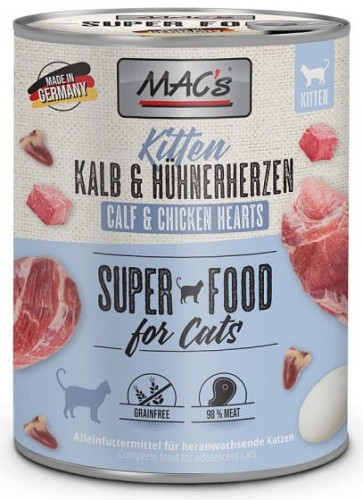 MAC'S Kitten Cielęcina i kurze serca - Mokra karma dla kociąt, 400 g