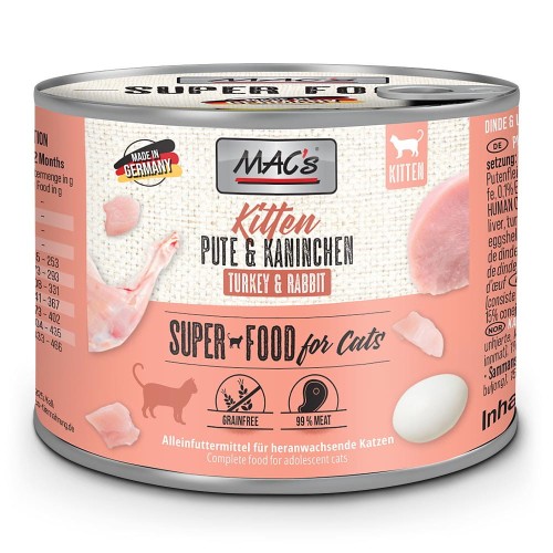 MAC'S Kitten Indyk i królik - Mokra karma dla kociąt, 200 g