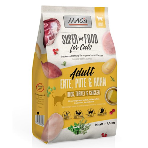 MAC'S Cat Adult Kaczka, indyk i kurczak - Sucha karma dla kota, 300g