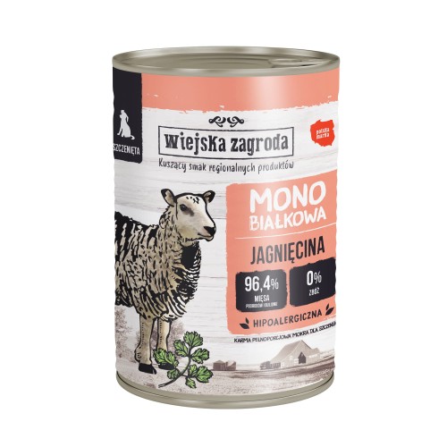 WIEJSKA ZAGRODA Jagnięcina mokra karma mono dla szczeniąt, 400g
