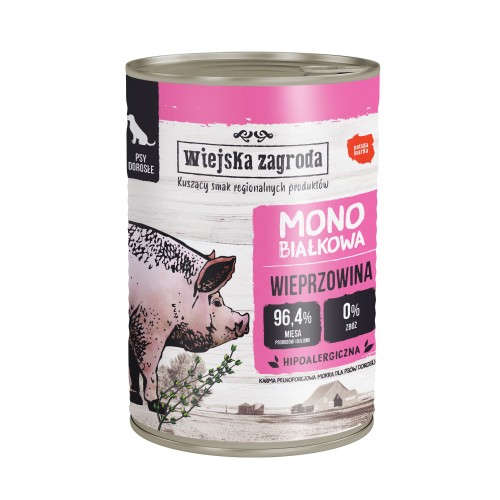 WIEJSKA ZAGRODA Wieprzowina mokra karma mono dla psa, 400 g