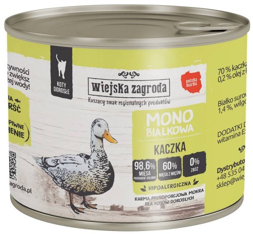 WIEJSKA ZAGRODA Kaczka mokra karma mono dla kota, 200 g