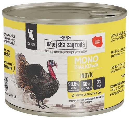 WIEJSKA ZAGRODA Indyk mokra karma mono dla kociąt, 200 g